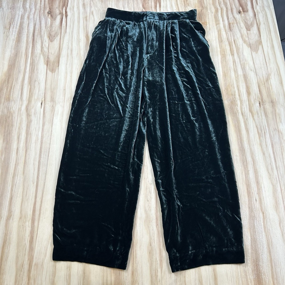 Banana Republic Women's 10 Green Crinkle Velvet Wide Leg Relaxed Pants
